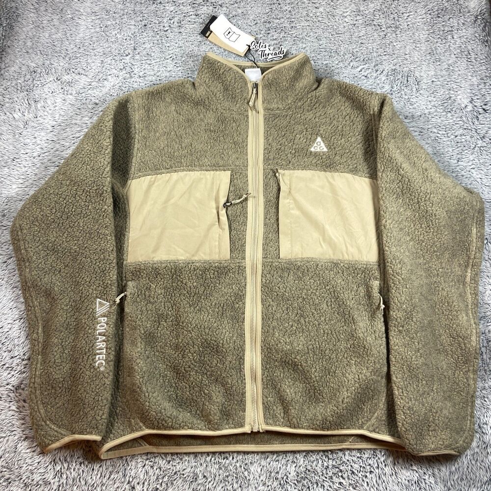 Nike ACG Arctic Wolf Full Zip Fleece Top Size Medium Men Khaki FN0372-247